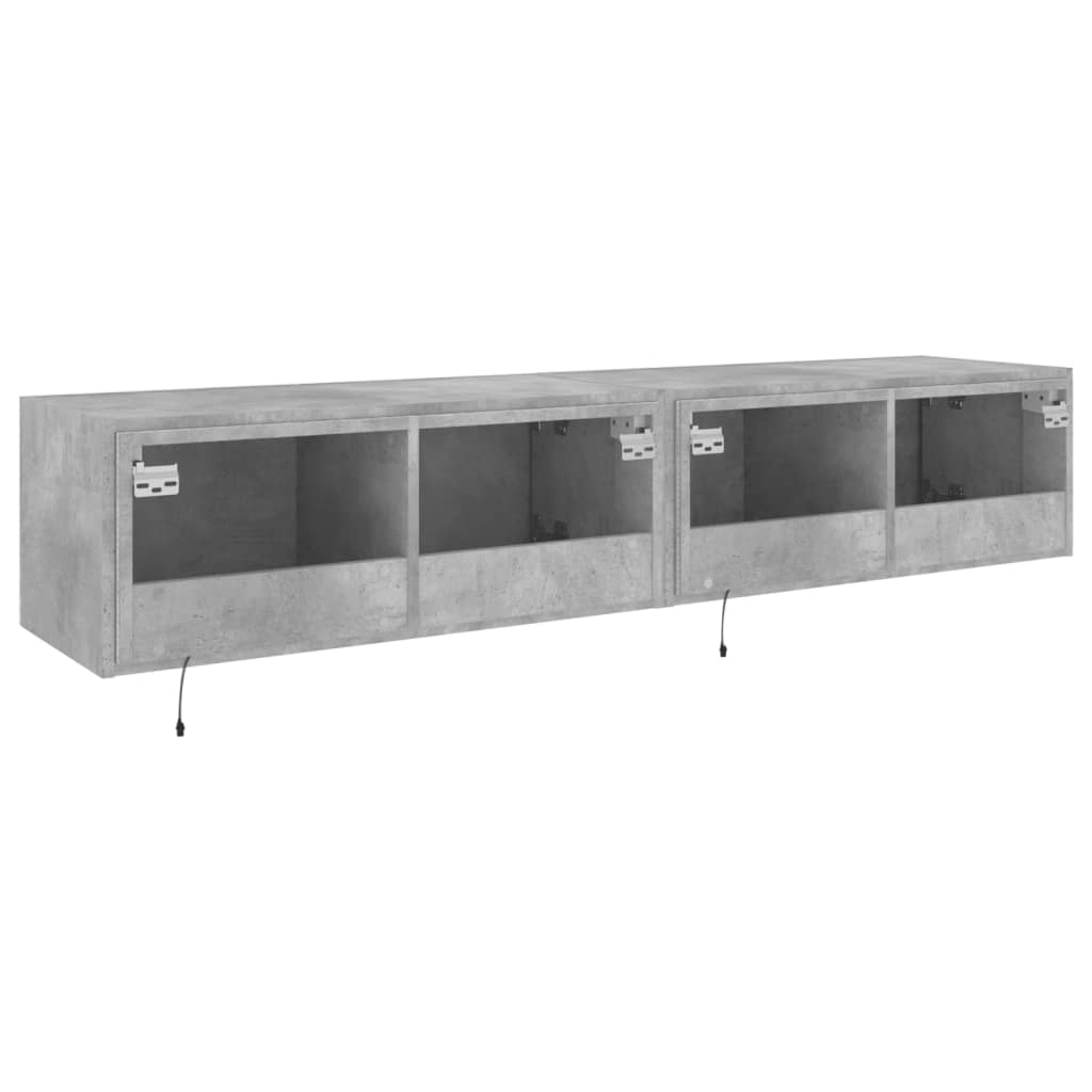 Mobili TV a Parete con Luci LED 2pz Grigio Cemento 80x35x31 cm | homemem39