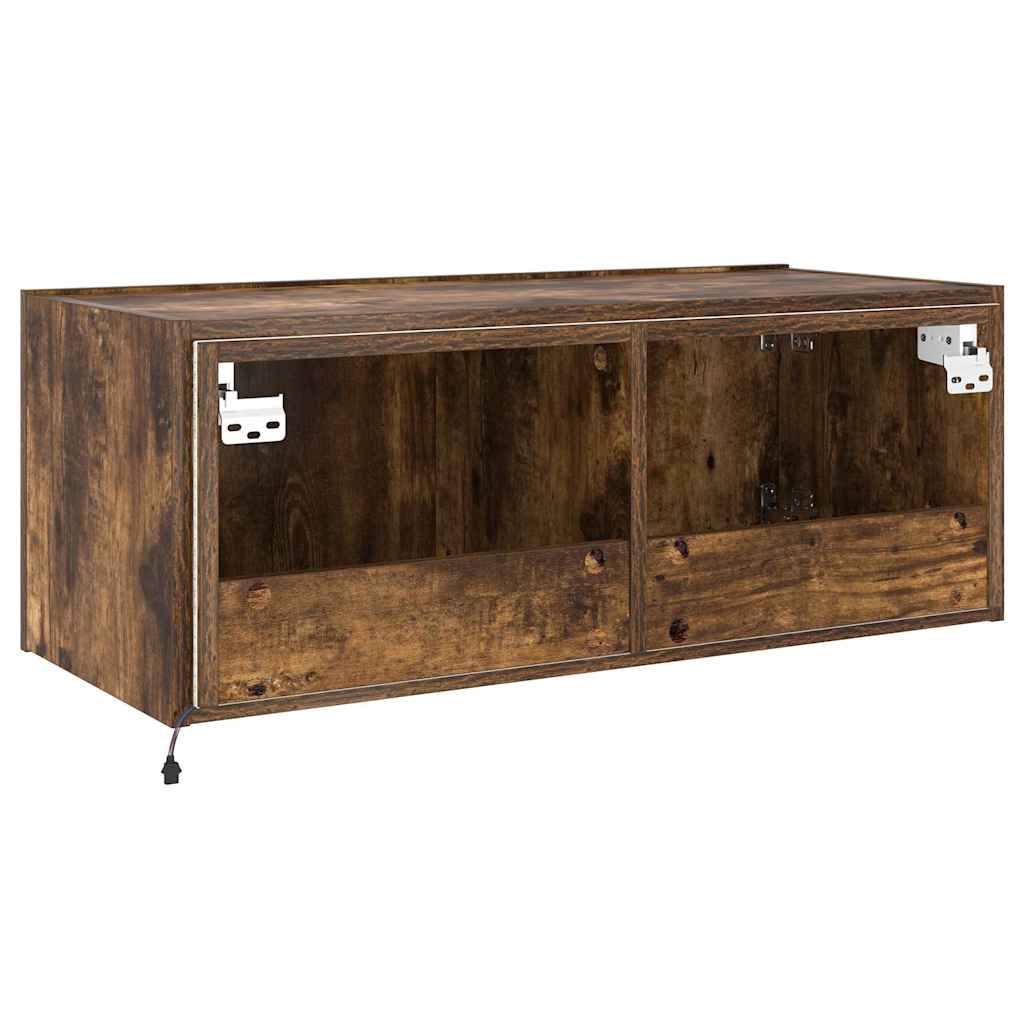 Mobile TV a Parete con Luci LED Rovere Fumo 80x35x31 cm