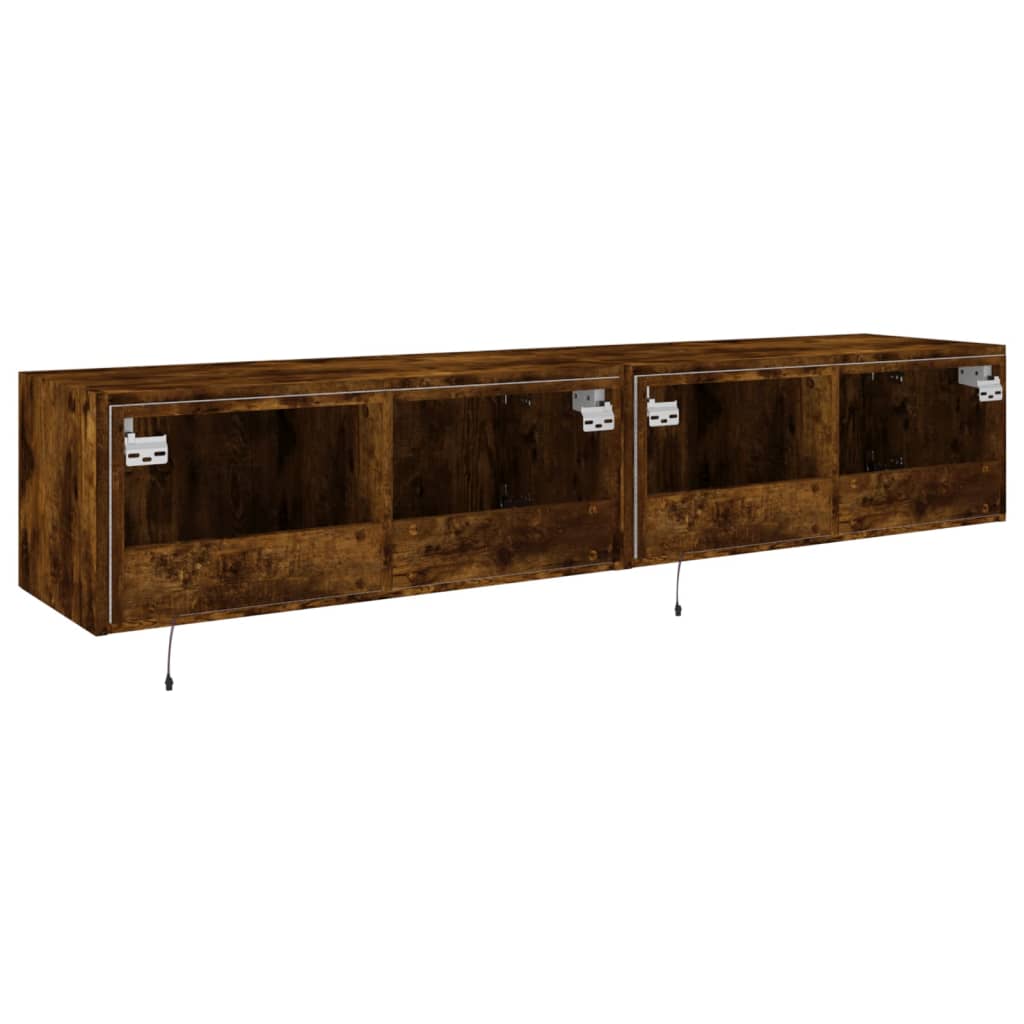 Mobili TV a Parete con Luci LED 2pz Rovere Fumo 80x35x31 cm | homemem39