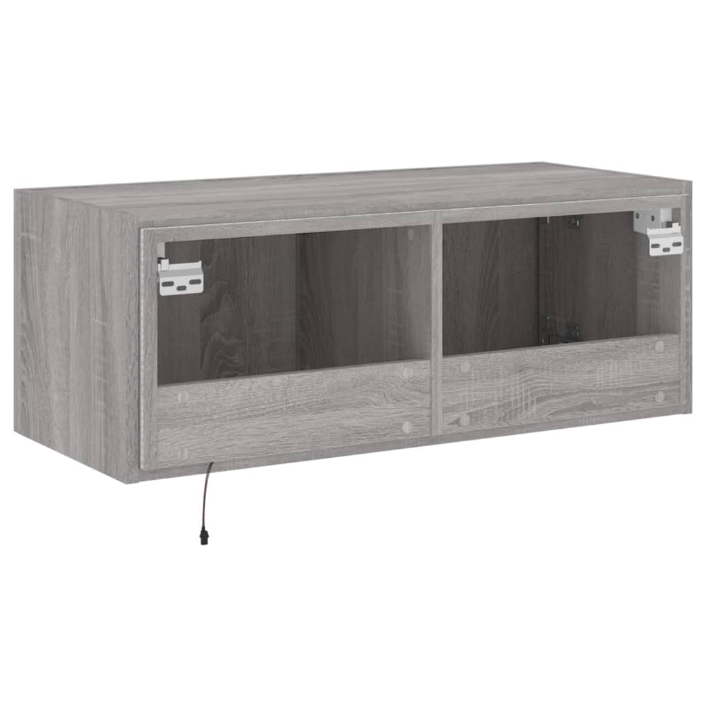 Mobile TV a Parete con Luci LED Grigio Sonoma 80x35x31 cm | homemem39