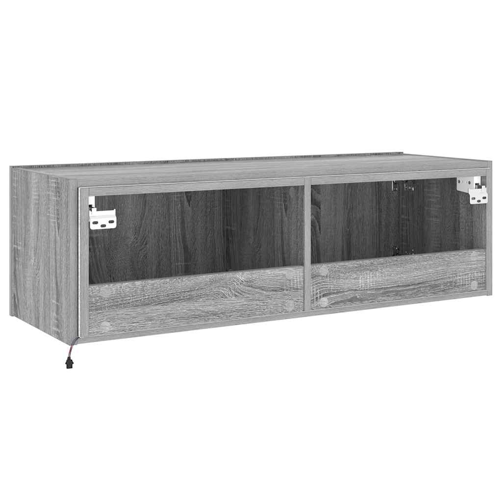 Mobile TV a Parete con Luci LED Grigio Sonoma 100x35x31 cm | homemem39
