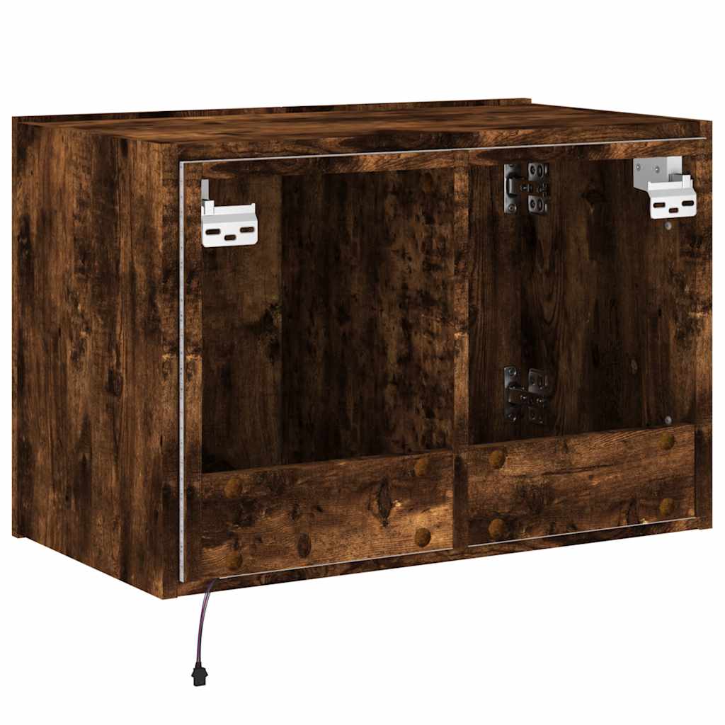 Mobile TV a Parete con Luci LED Rovere Fumo 60x35x41 cm | homemem39