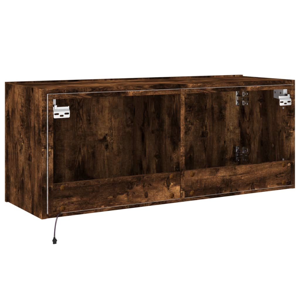 Mobile TV a Parete con Luci LED Rovere Fumo 100x35x41 cm | homemem39