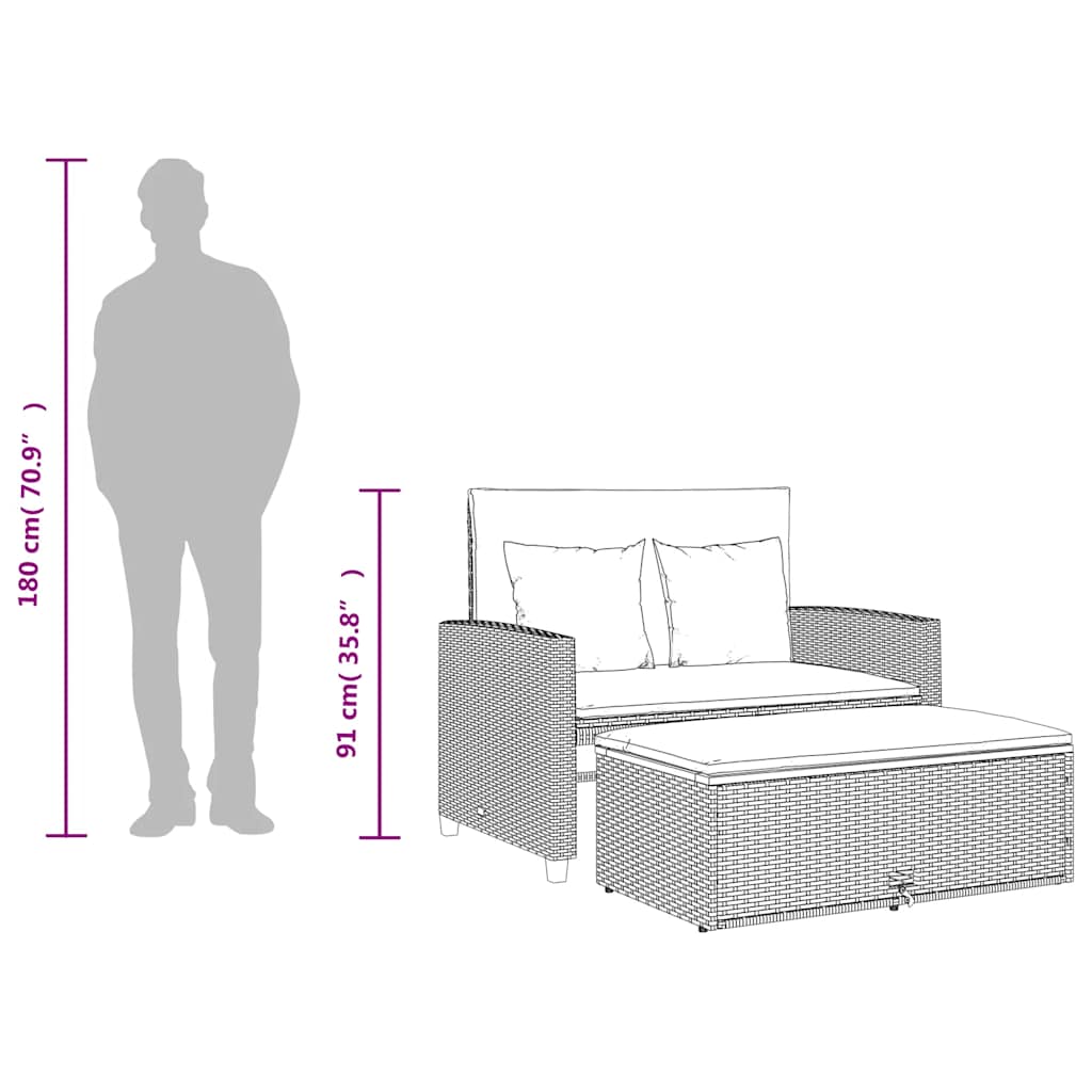 Divano Giardino con Cuscini 2 Posti Nero Polyrattan e Acacia | homemem39