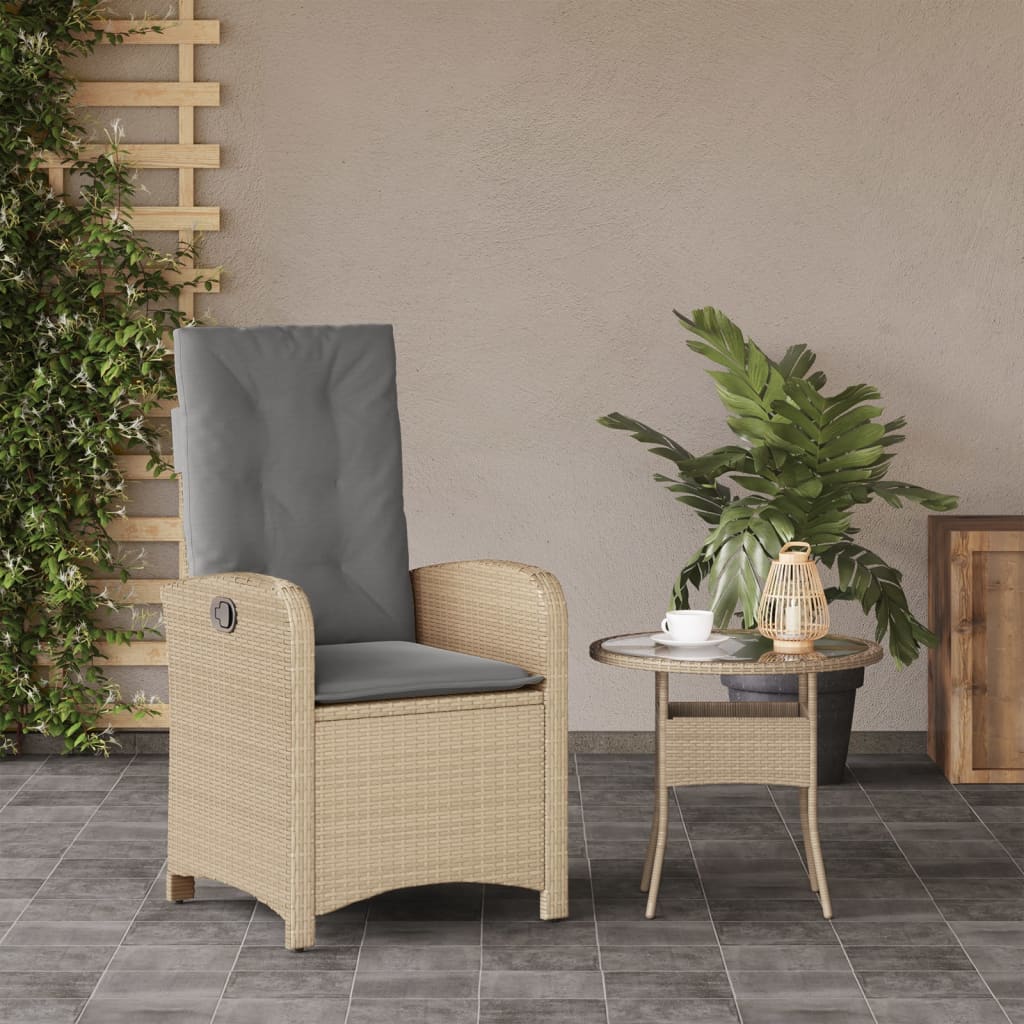 Sedia Reclinabile Giardino con Cuscini Beige Misto Polyrattan | homemem39
