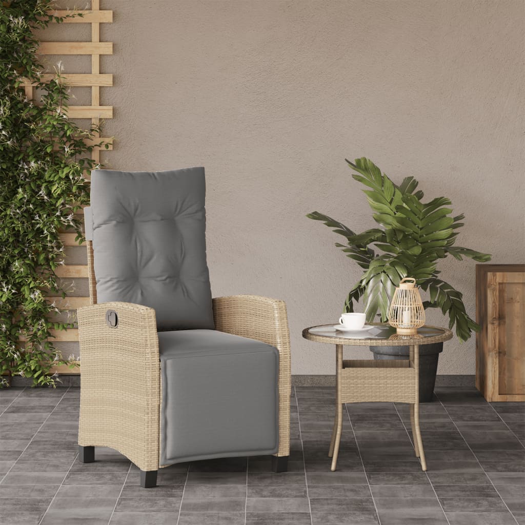 Sedia Reclinabile Giardino e Poggiapiedi Beige Misto Polyrattan | homemem39