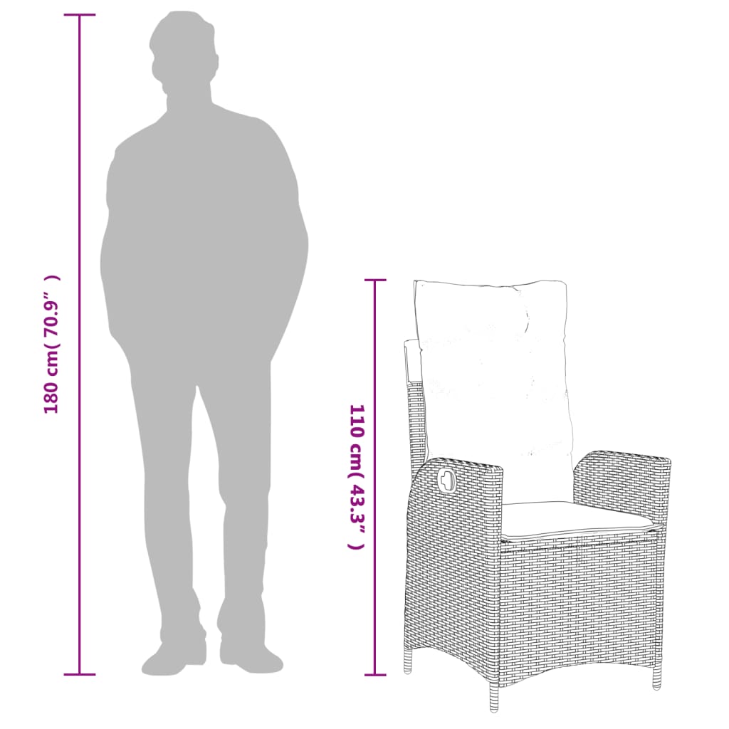 Sedia Reclinabile da Giardino con Cuscini Marrone in Polyrattan | homemem39