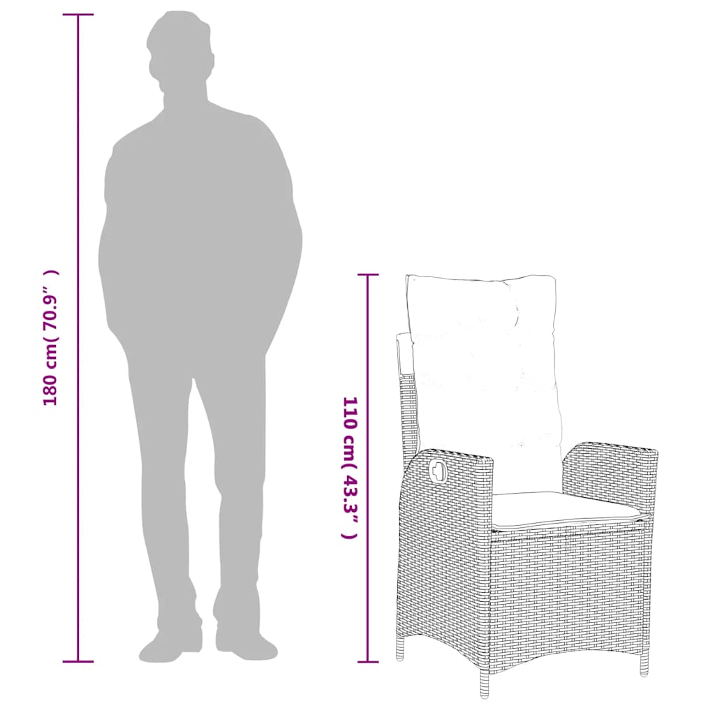 Sedia Reclinabile da Giardino con Cuscini Grigia in Polyrattan | homemem39