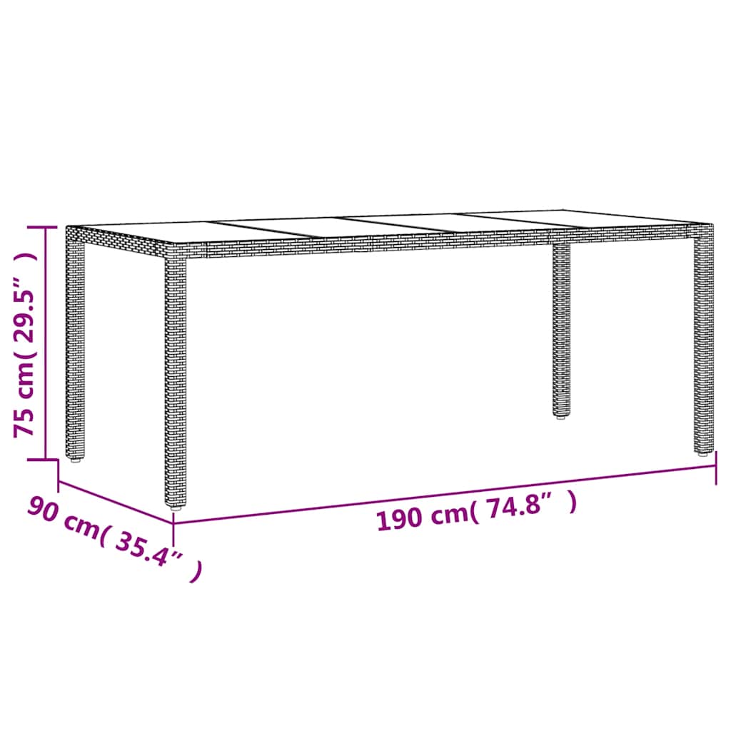 Tavolo Giardino Piano in Vetro Marrone 190x90x75 cm Polyrattan | homemem39