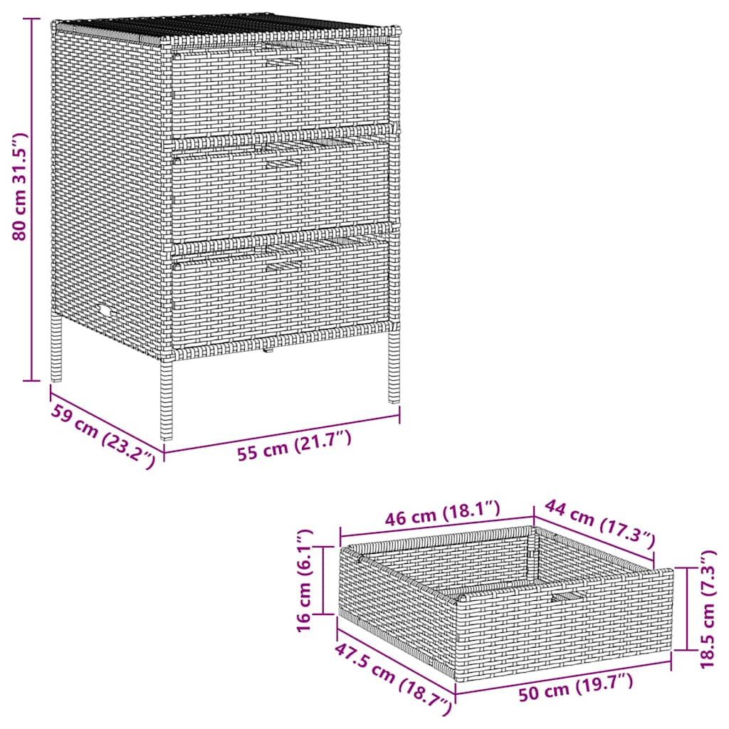 Armadietto Portaoggetti Giardino Marrone 55x59x80cm Polyrattan | homemem39