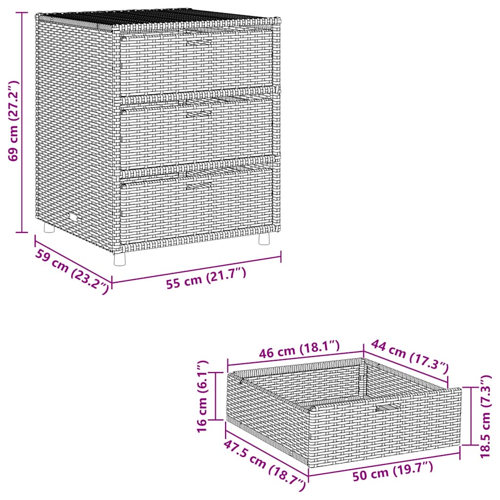 Armadietto Portaoggetti Giardino Marrone 55x59x69cm Polyrattan | homemem39