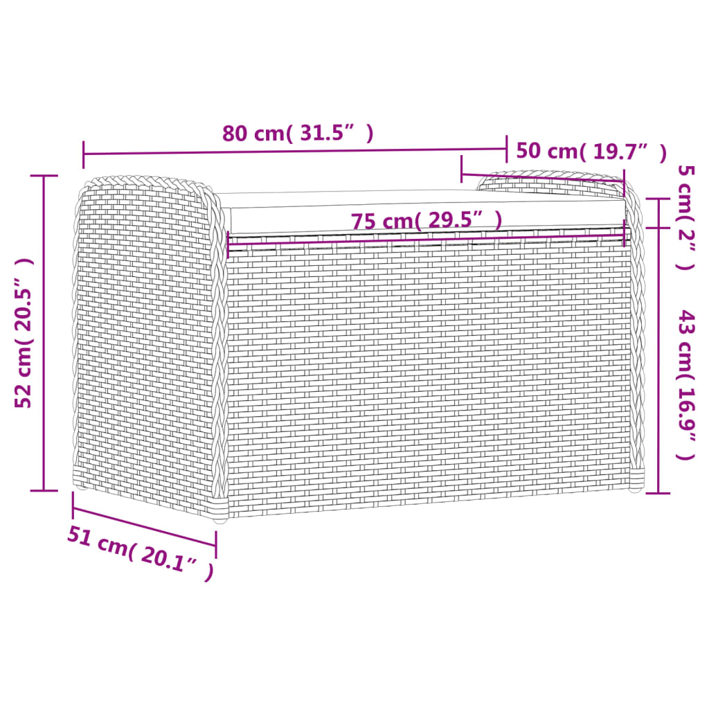 Cassapanca con Cuscino Marrone 80x51x52 cm in Polyrattan | homemem39