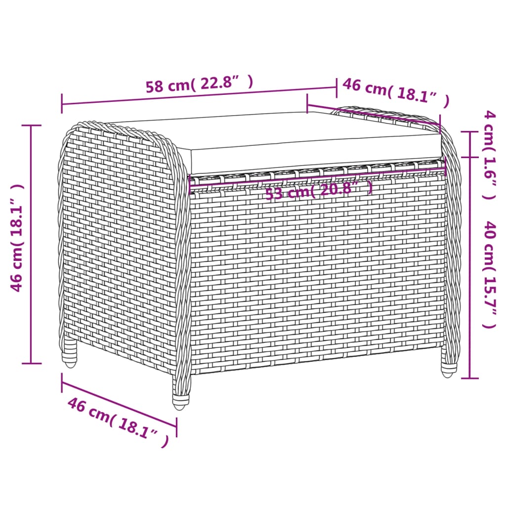 Sgabello Giardino con Cuscino Grigio 58x46x46 cm in Polyrattan | homemem39