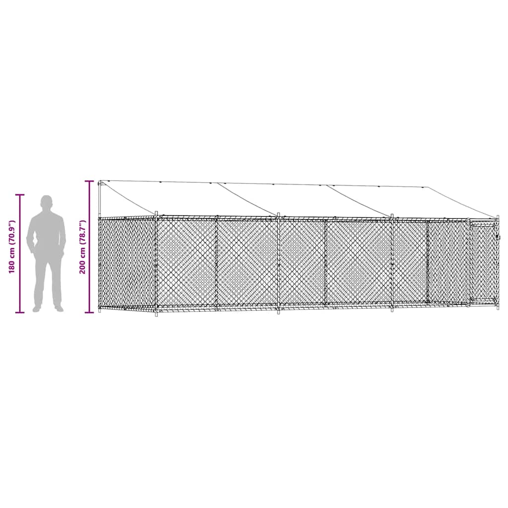 Gabbia Cani con Tetto e Porta Grigia 6x2x2 m in Acciaio Zincato | homemem39