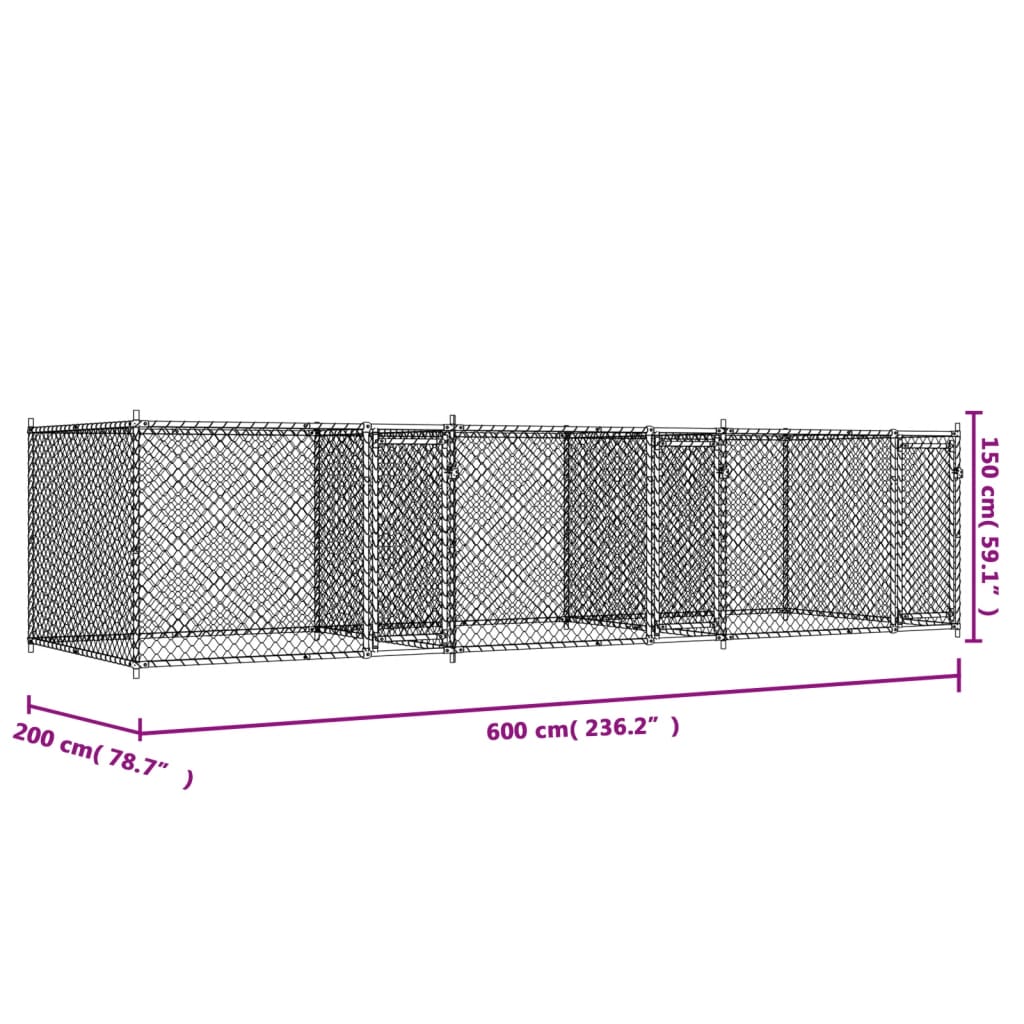 Gabbia per Cani con Porte Grigia 6x2x1,5 m in Acciaio Zincato | homemem39