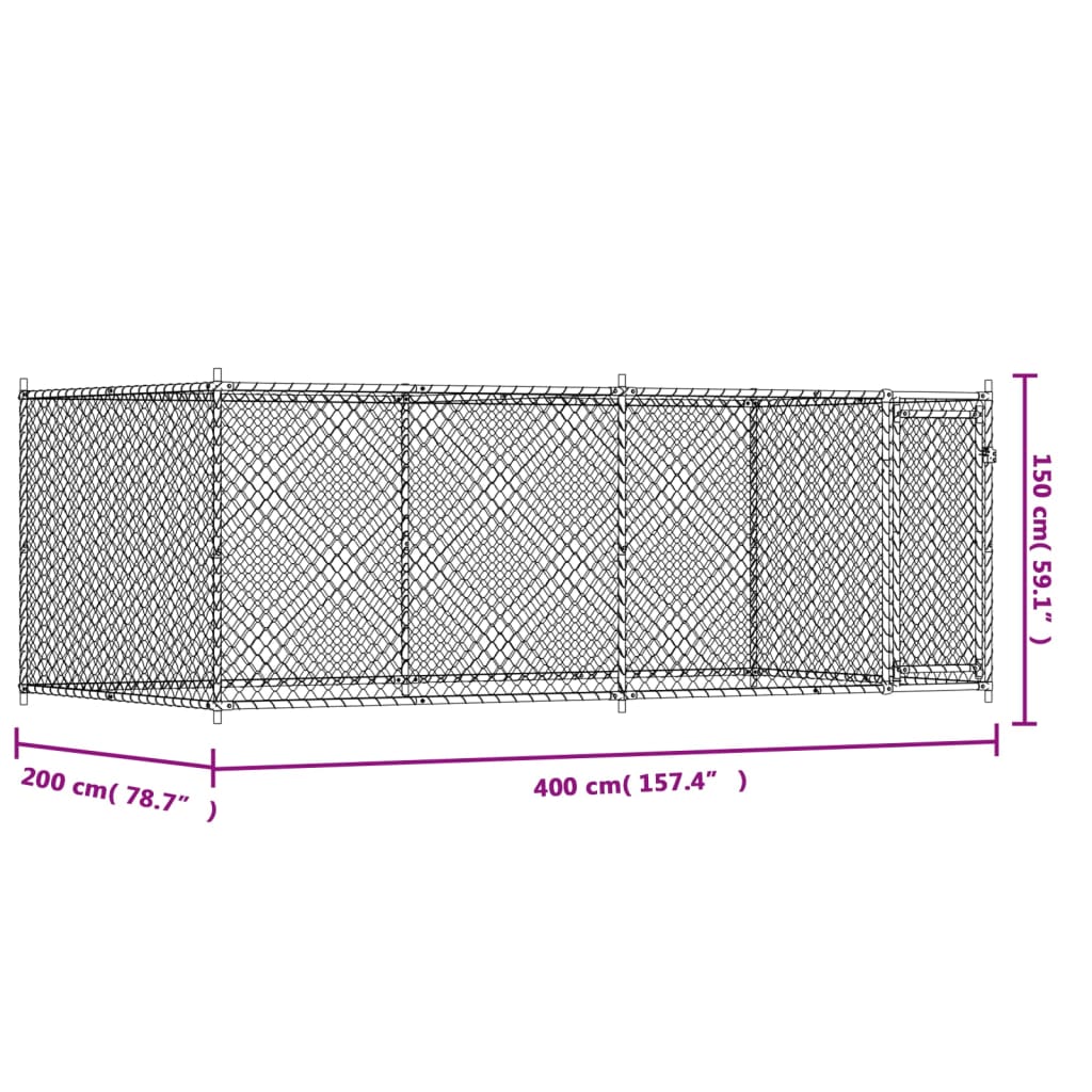 Gabbia per Cani con Porta Grigia 4x2x1,5 m in Acciaio Zincato | homemem39