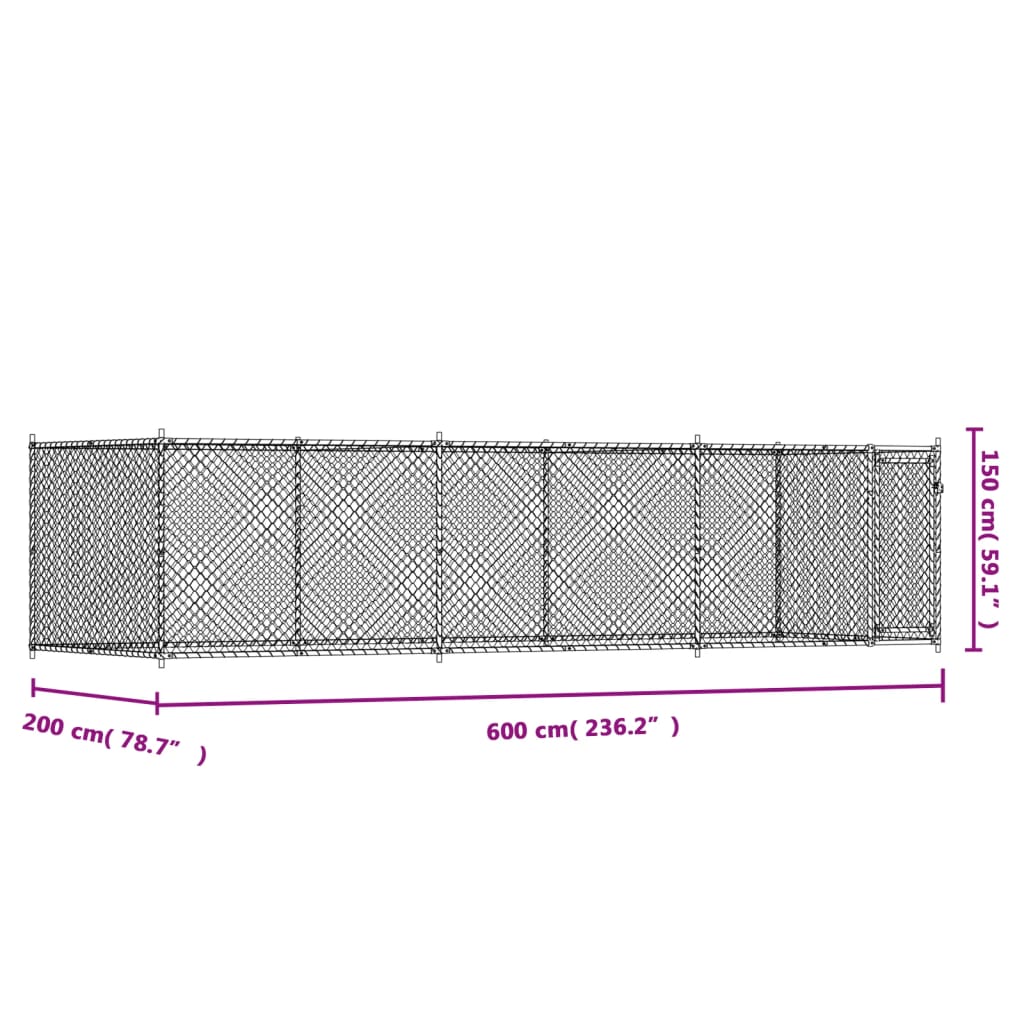 Gabbia per Cani con Porta Grigia 6x2x1,5 m in Acciaio Zincato | homemem39
