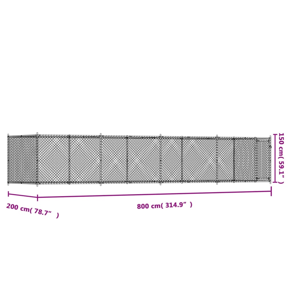 Gabbia per Cani con Porta Grigia 8x2x1,5 m in Acciaio Zincato | homemem39