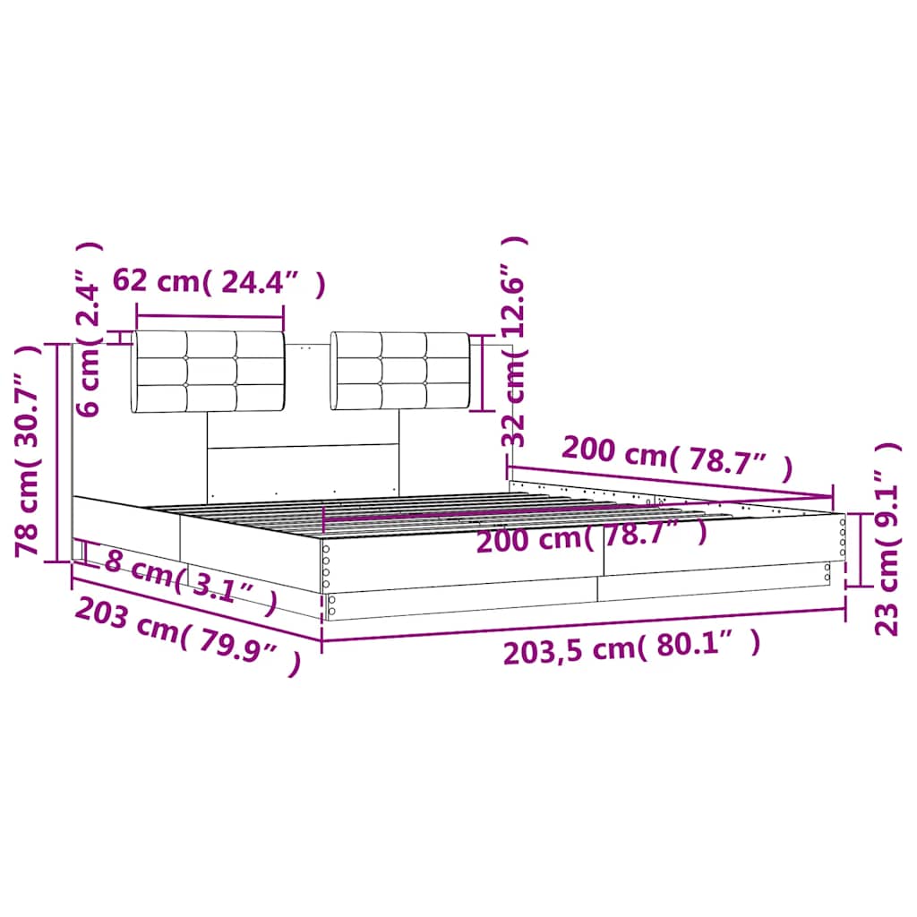 Giroletto con Testiera Bianco 200x200 cm in Legno Multistrato | homemem39