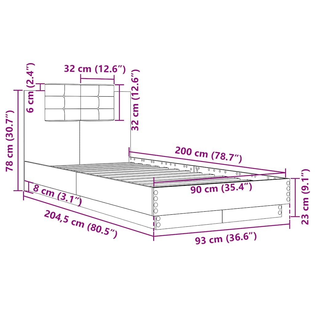 Giroletto con Testiera Bianco 90x200 cm in Legno Multistrato | homemem39