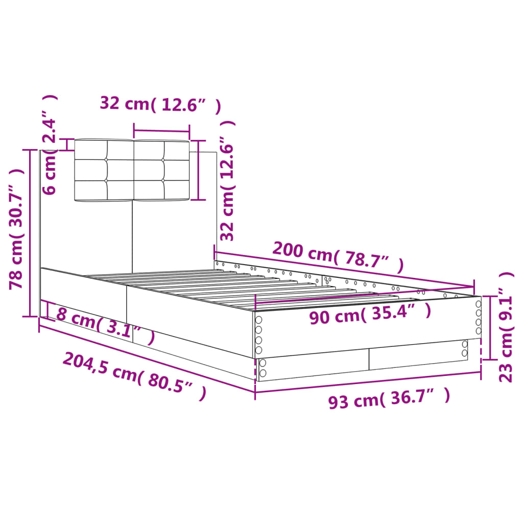 Giroletto con Testiera Nero 90x200 cm in Legno Multistrato | homemem39