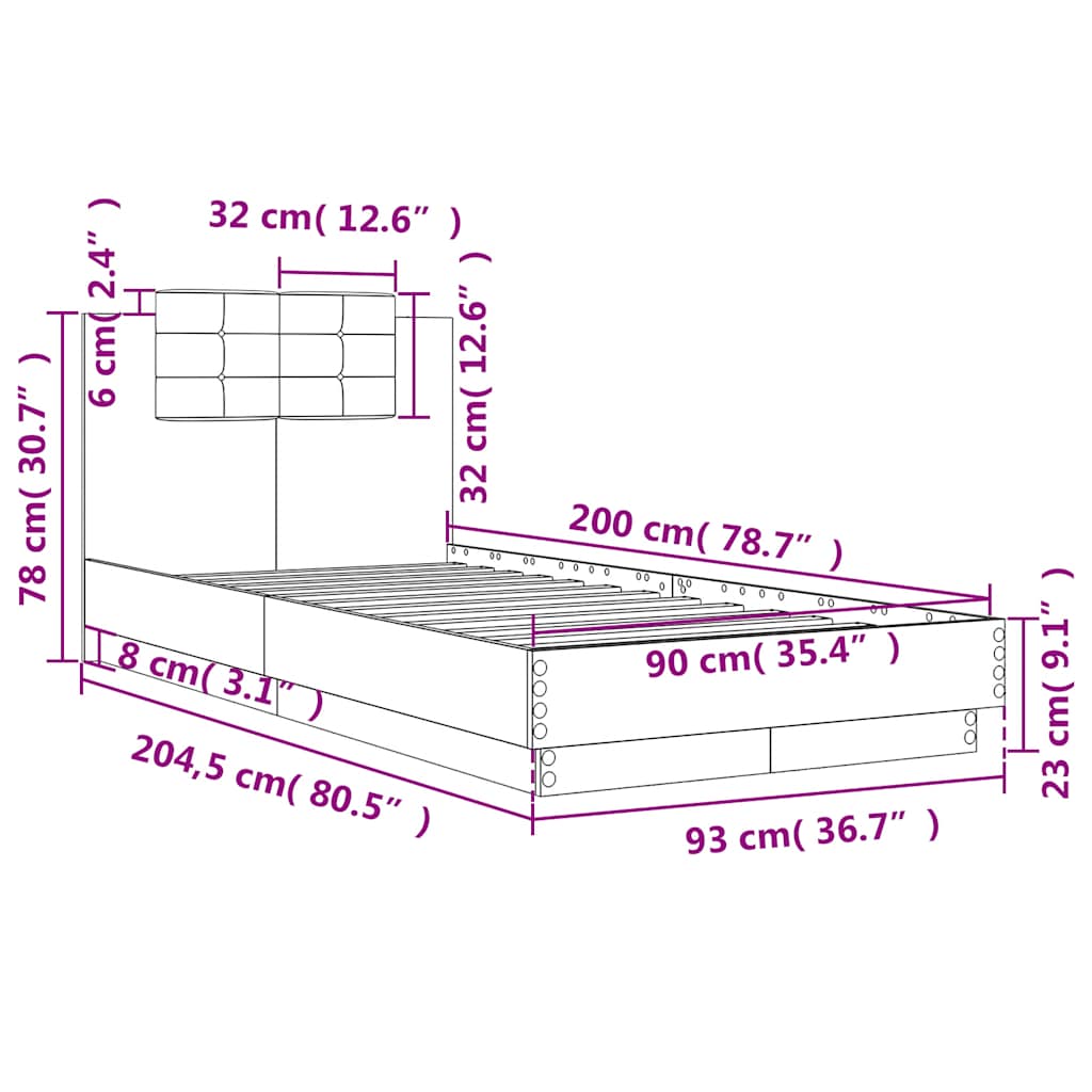 Giroletto con Testiera Rovere Fumo 90x200 cm Legno Multistrato | homemem39
