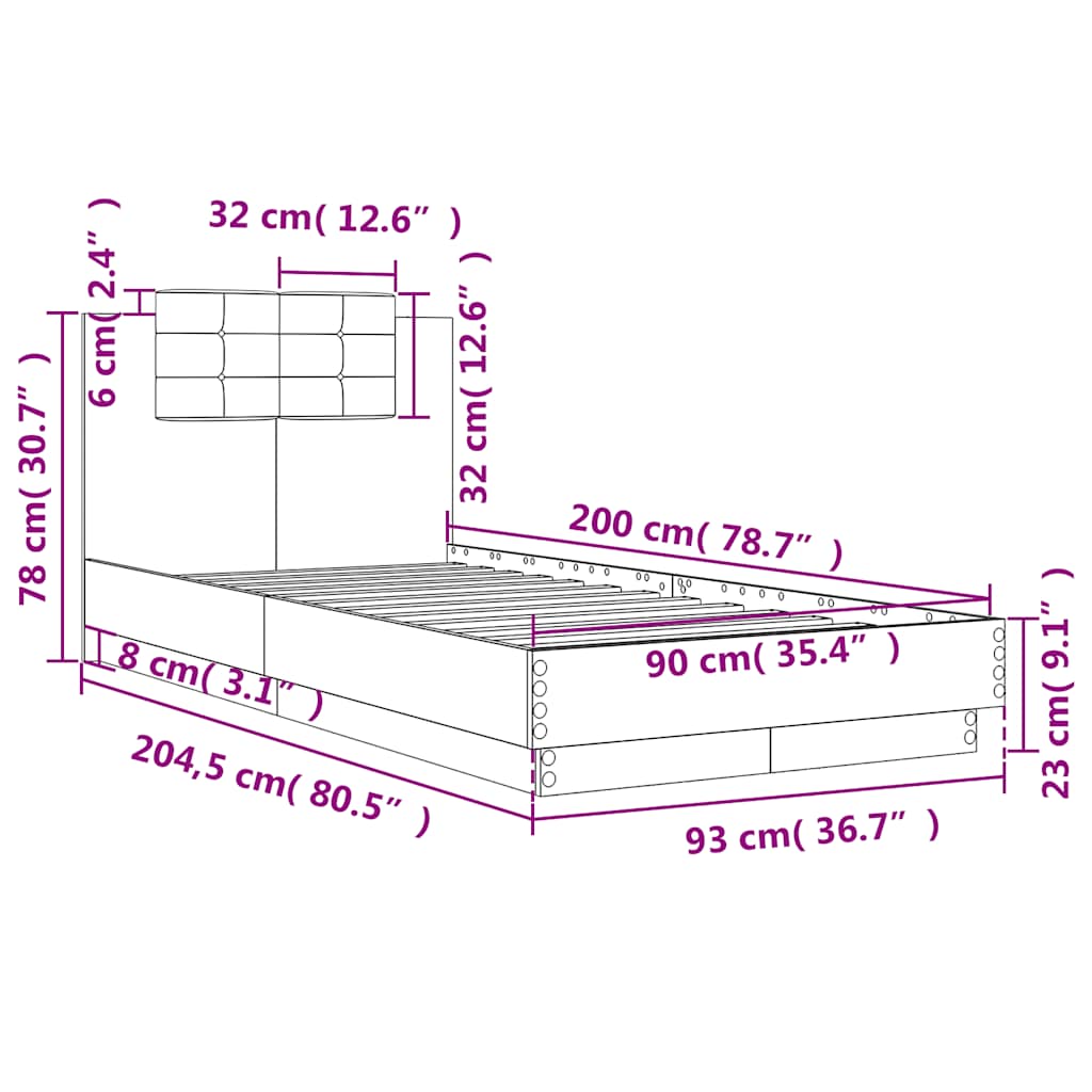 Giroletto con Testiera Grigio Sonoma 90x200cm Legno Multistrato | homemem39