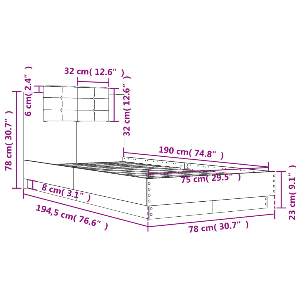 Giroletto con Testiera Bianco 75x190 cm in Legno Multistrato | homemem39