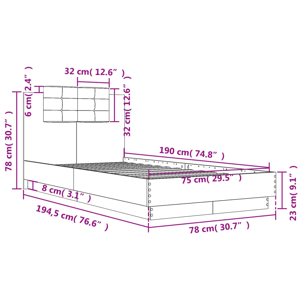 Giroletto con Testiera Rovere Fumo 75x190 cm Legno Multistrato | homemem39