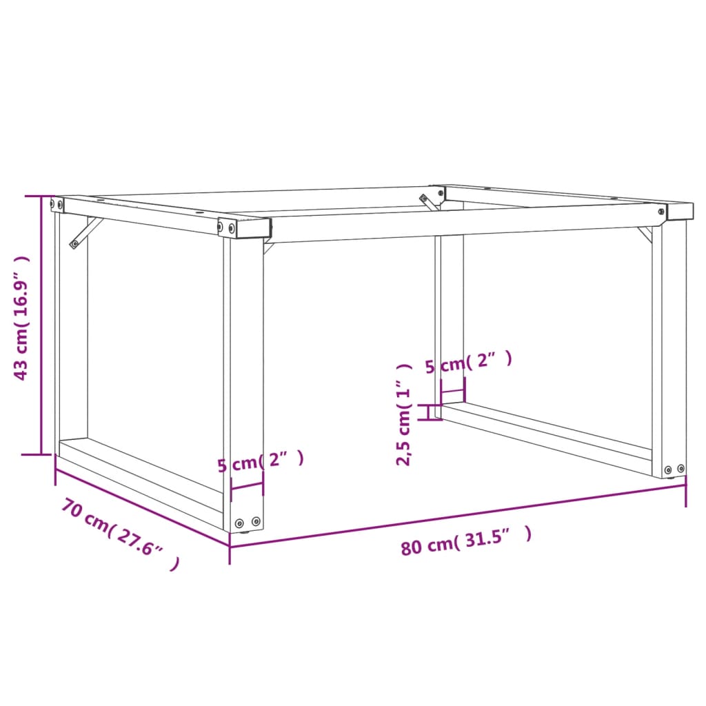 Telaio Gambe a O per Tavolino da Salotto 80x70x43 cm in Acciaio | homemem39