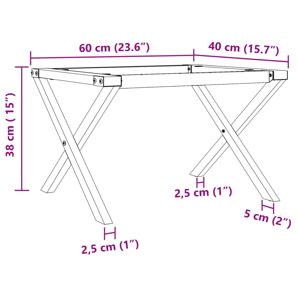 Telaio Gambe a X per Tavolino da Salotto 60x40x38 cm in Acciaio | homemem39