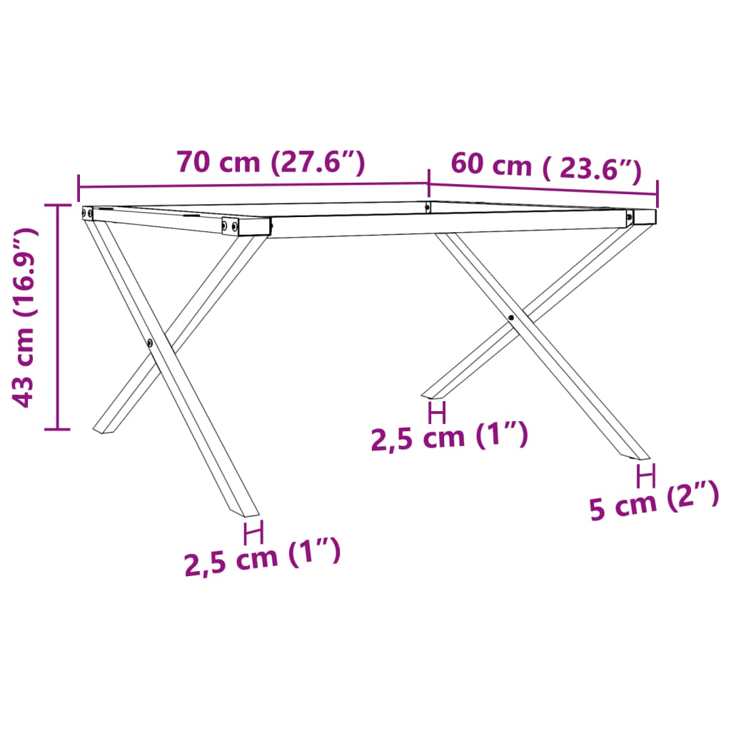 Telaio Gambe a X per Tavolino da Salotto 70x60x43 cm in Acciaio - homemem39