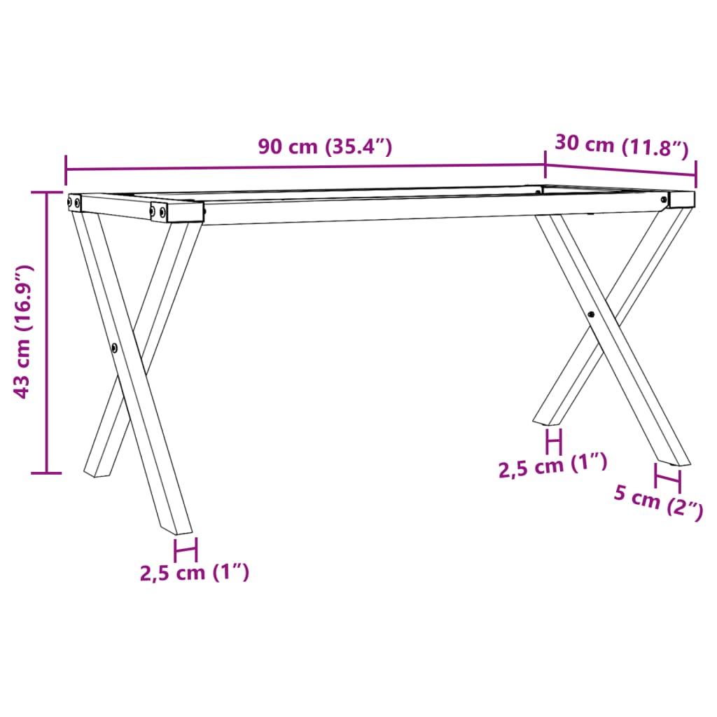 Telaio Gambe a X per Tavolino da Salotto 90x30x43 cm in Acciaio - homemem39