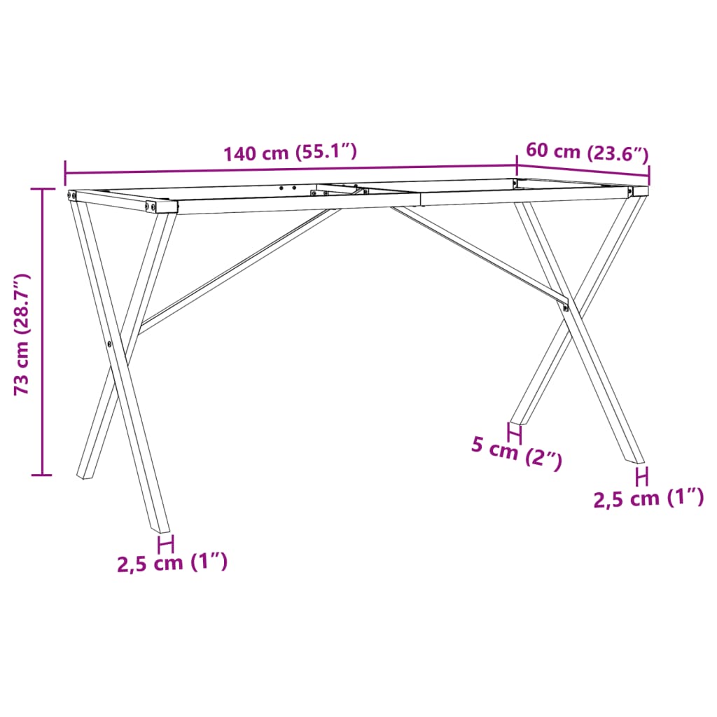 Telaio Gambe a X per Tavolo da Pranzo 140x60x73 cm in Acciaio | homemem39