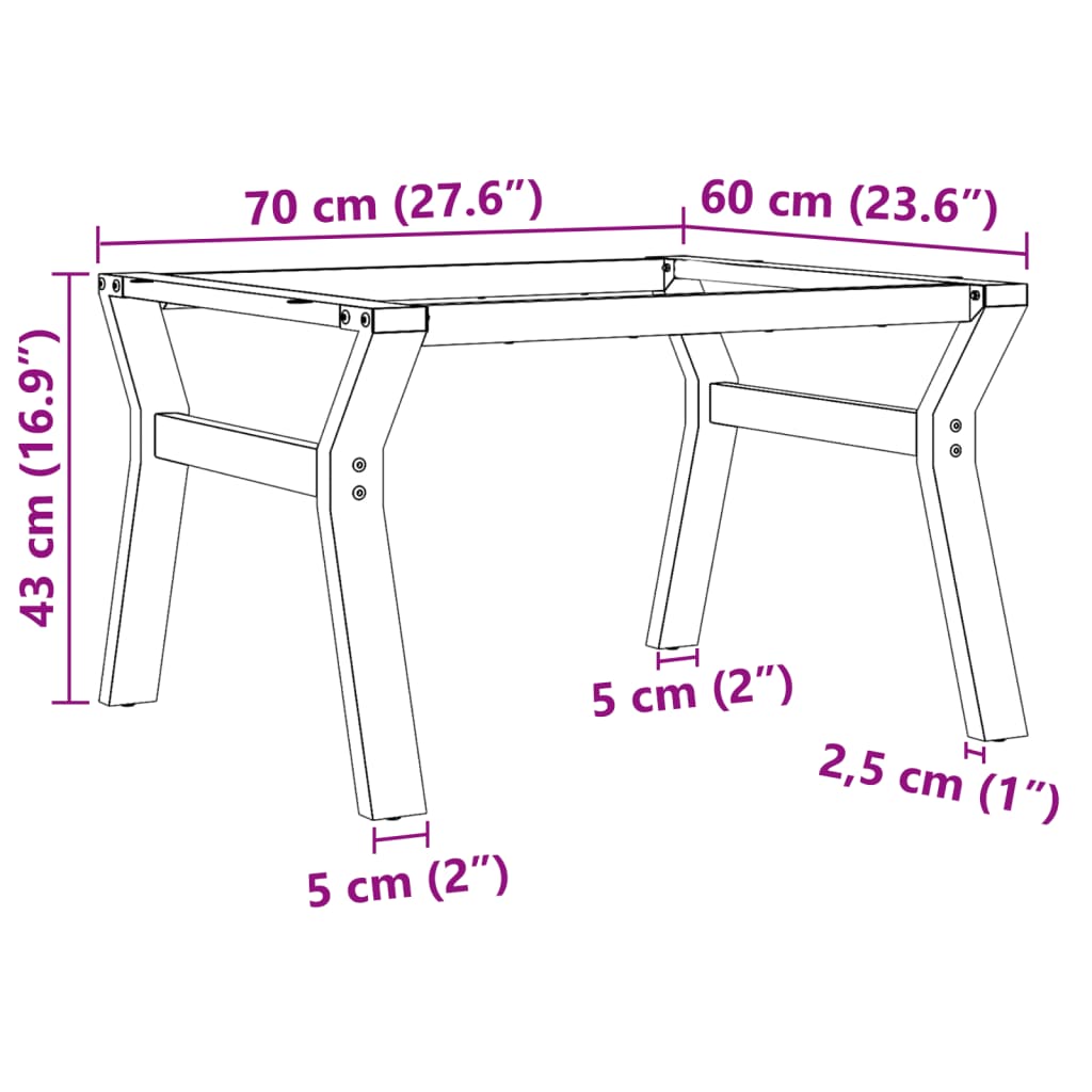 Telaio Gambe a Y per Tavolino da Salotto 70x60x43 cm in Acciaio - homemem39