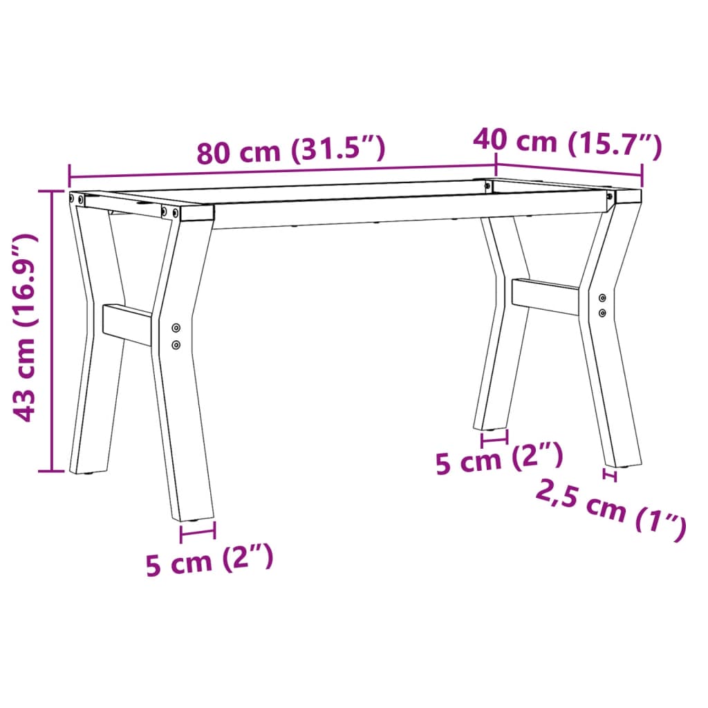 Telaio Gambe a Y per Tavolino da Salotto 80x40x43 cm in Acciaio - homemem39
