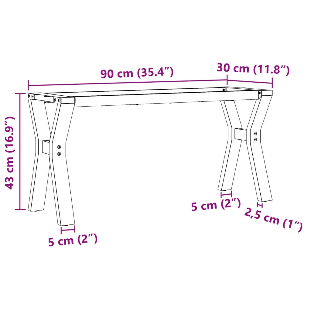 Telaio Gambe a Y per Tavolino da Salotto 90x30x43 cm in Acciaio - homemem39