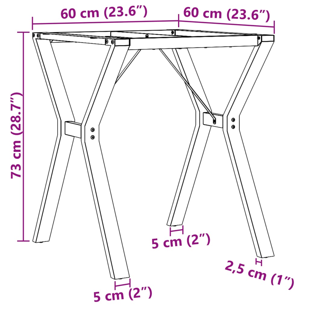 Telaio Gambe a Y per Tavolo da Pranzo 60x60x73 cm in Acciaio | homemem39