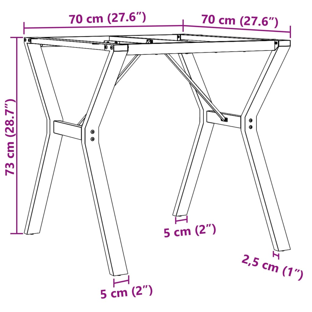 Telaio Gambe a Y per Tavolo da Pranzo 70x70x73 cm in Acciaio | homemem39