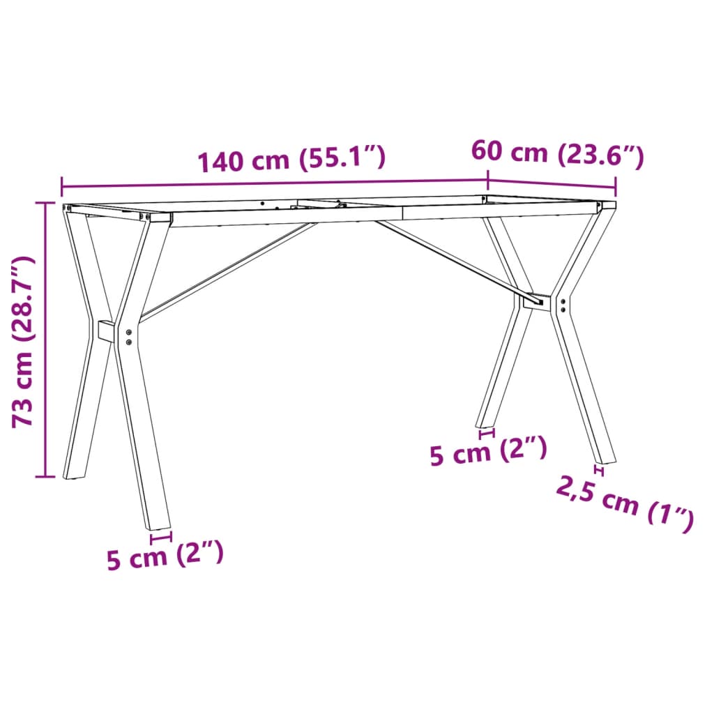 Telaio Gambe a Y per Tavolo da Pranzo 140x60x73 cm in Acciaio | homemem39