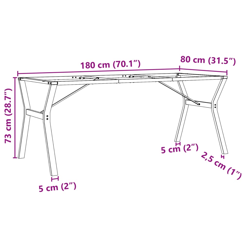 Telaio Gambe a Y per Tavolo da Pranzo 180x80x73 cm in Acciaio | homemem39