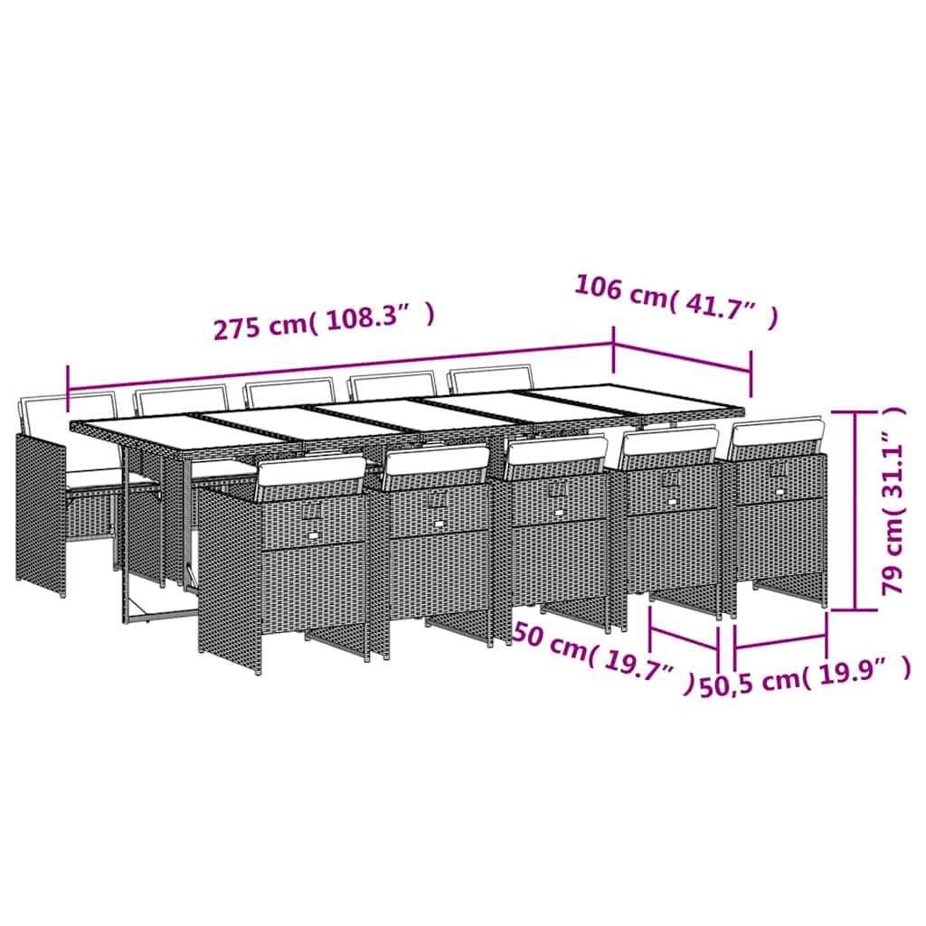 Set da Pranzo da Giardino 11 pz con Cuscini in Polyrattan Nero | homemem39