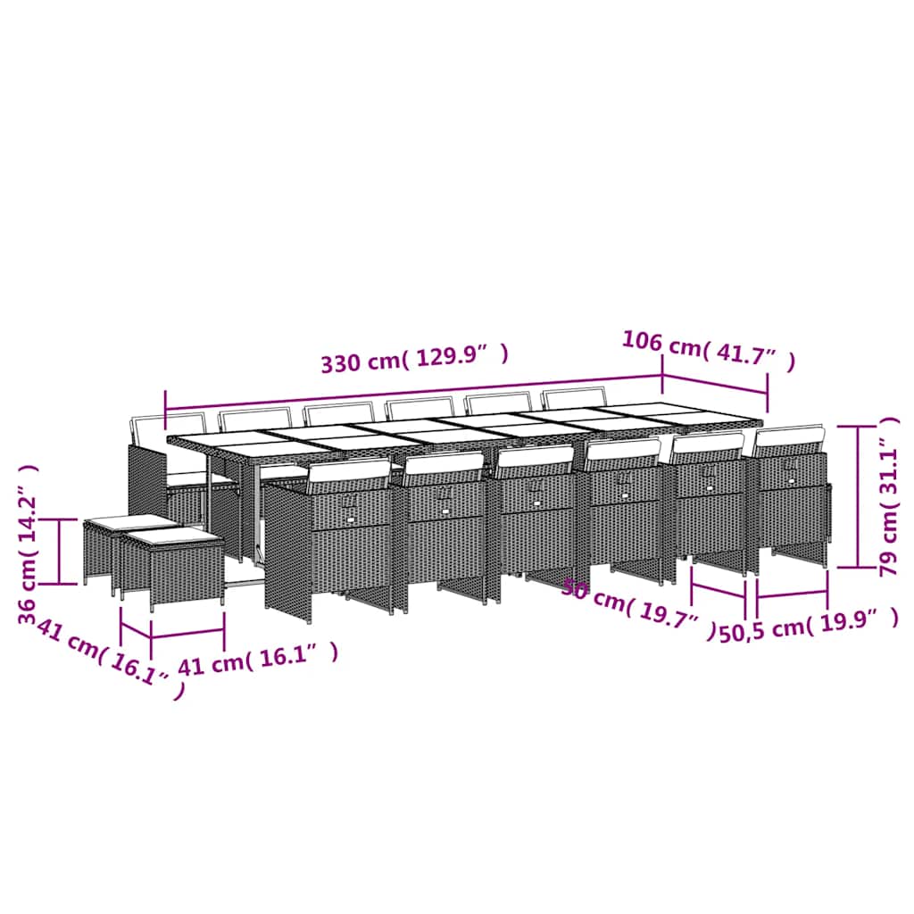 Set da Pranzo da Giardino 17 pz con Cuscini Nero in Polyrattan | homemem39