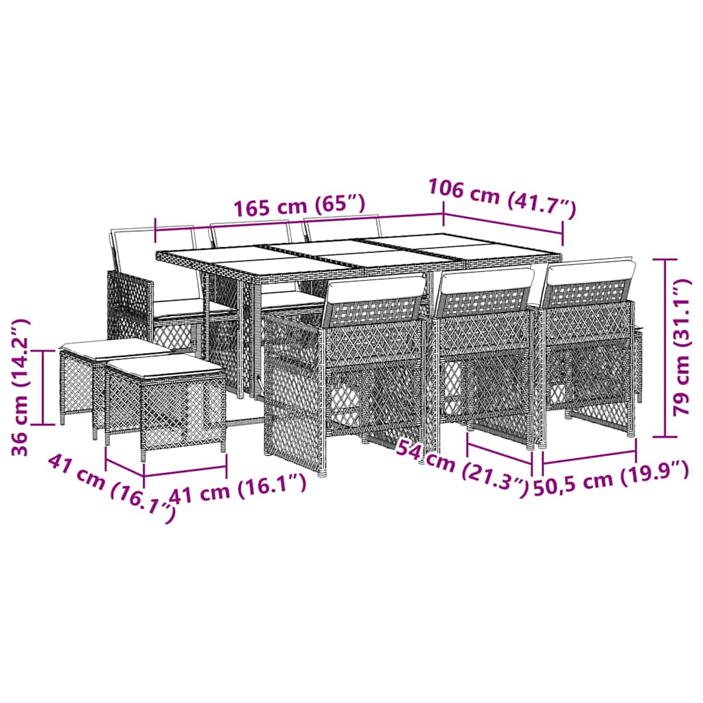 Set da Pranzo da Giardino 11 pz con Cuscini in Polyrattan Nero | homemem39