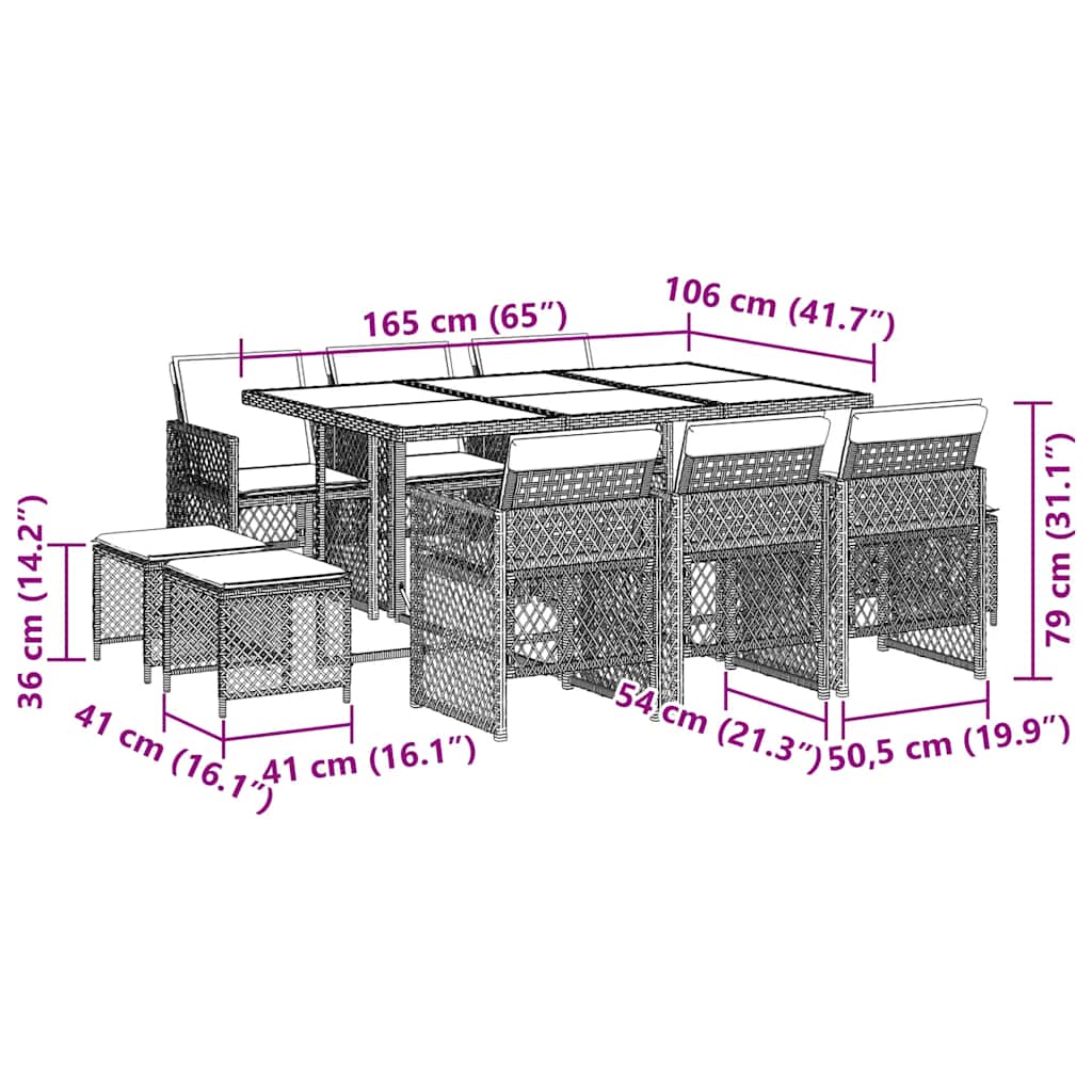 Set da Pranzo da Giardino 11 pz con Cuscini Polyrattan Marrone | homemem39