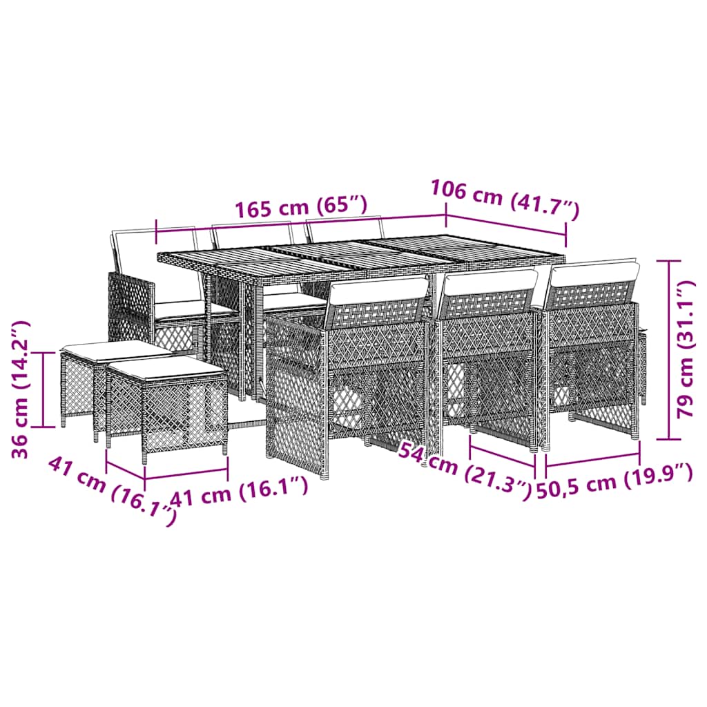 Set da Pranzo da Giardino 11pz con Cuscini in Polyrattan Grigio | homemem39