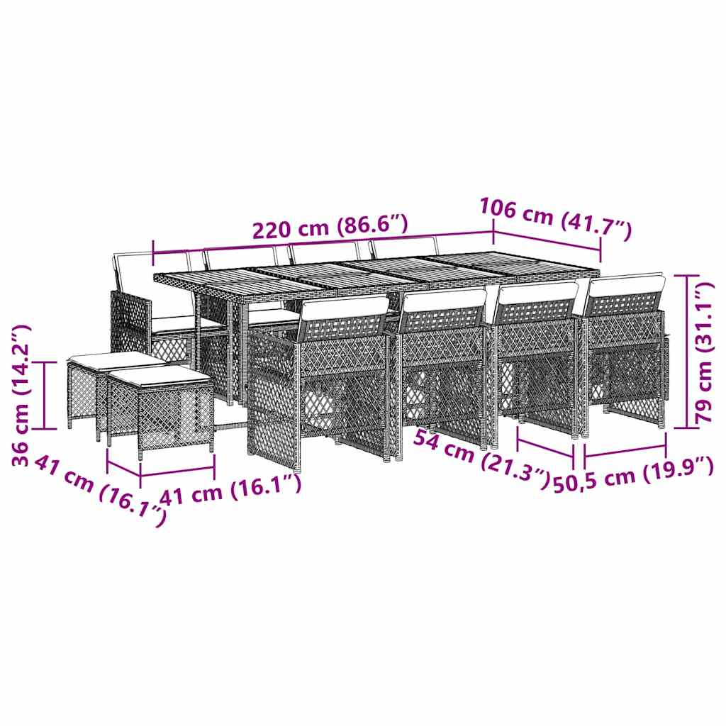 Set da Pranzo da Giardino 13pz con Cuscini Nero in Polyrattan | homemem39