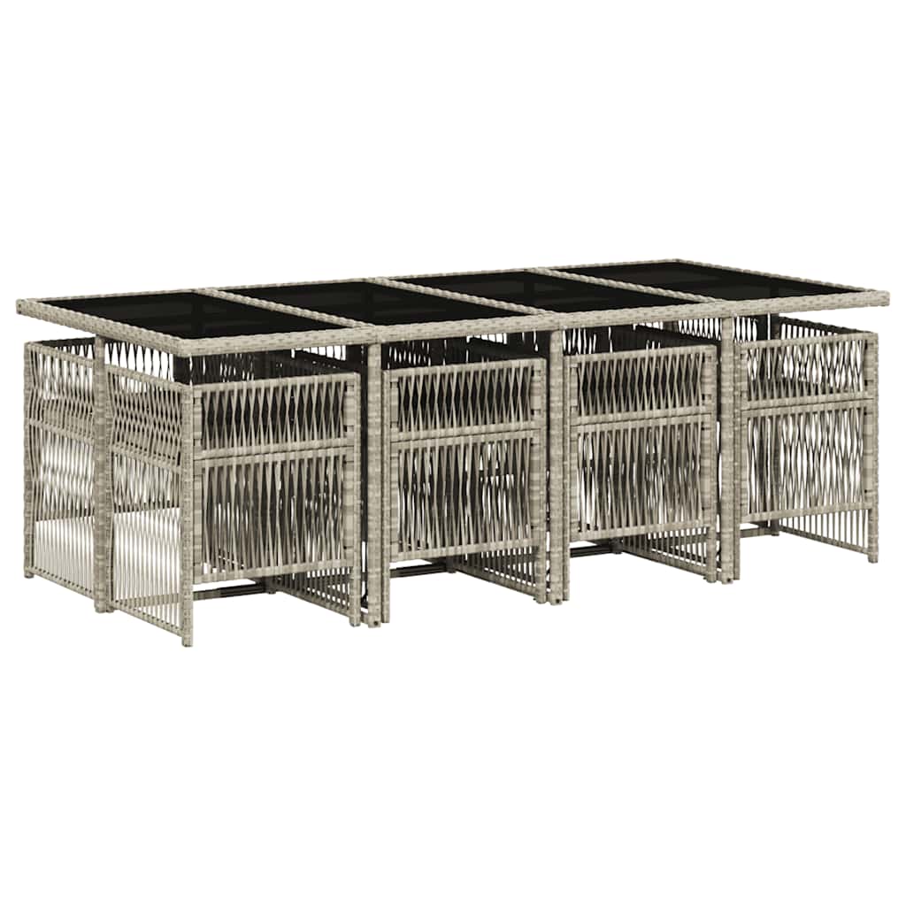 Set Pranzo da Giardino 9pz con Cuscini Grigio Chiaro Polyrattan - homemem39