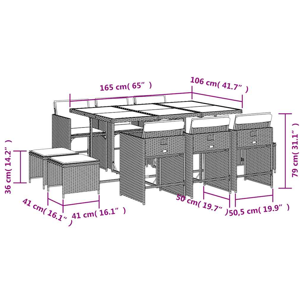 Set da Pranzo da Giardino 11 pz con Cuscini in Polyrattan Nero | homemem39
