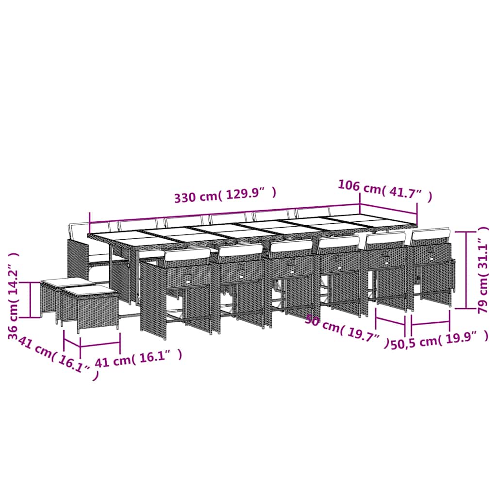 Set da Pranzo da Giardino 17 pz con Cuscini Marrone Polyrattan | homemem39